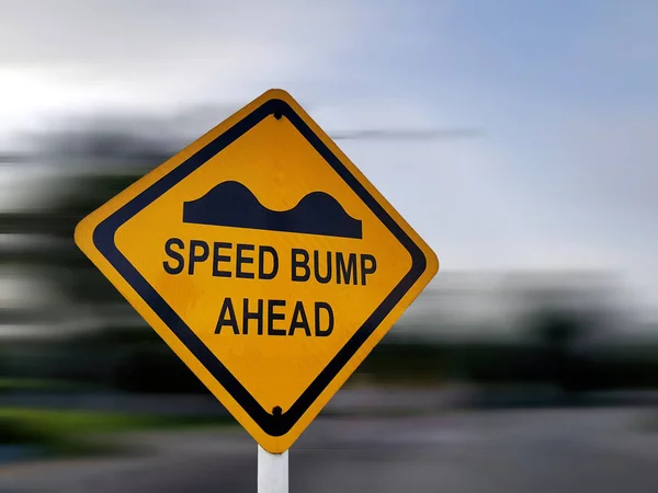 Speed Bump Sign Yellow Road Traffic Warning Sign Speeding Blurred — Stock Photo, Image