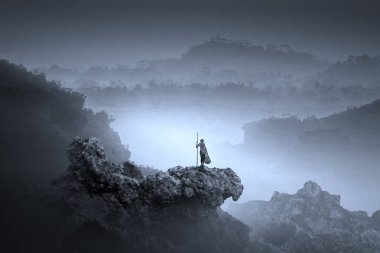 Kayanın üzerinde duran maceraperest