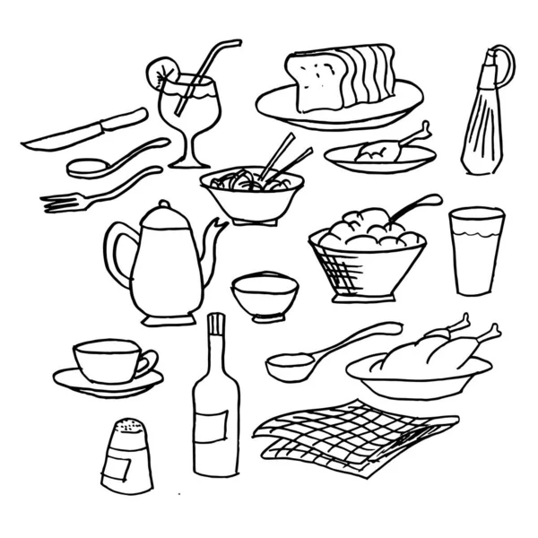 Utensilios Cocina Cocina Set Ilustración Vector Dibujo Manual — Vector de stock