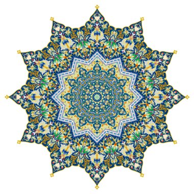 Yazılı Renkli Mandala 12 derece, Arapça süs tasarımı