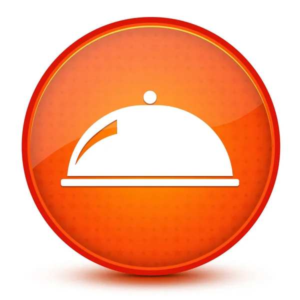色彩艳丽的明星橙色圆形按钮图上孤立的食物盘图标 — 图库照片