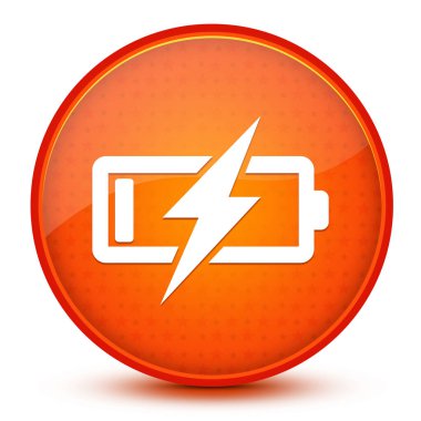 Batarya şarj simgesi parlak yıldız turuncu yuvarlak düğmesine izole edilmiş soyut resimleme