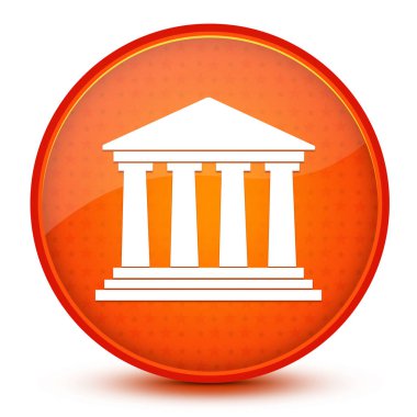 Parlak yıldız turuncu yuvarlak düğmesine izole edilmiş bina simgesi