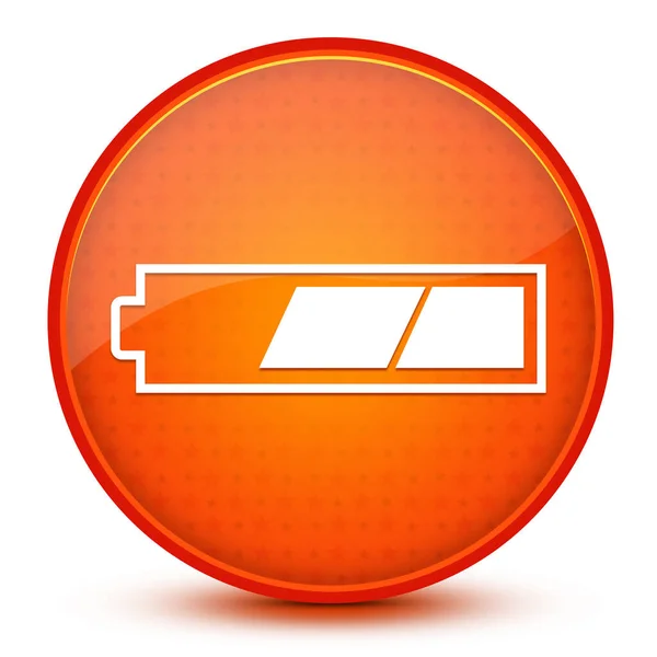 光沢のある星のオレンジ色の丸ボタンの抽象的なイラストに隔離された2番目の帯電したバッテリーアイコン — ストック写真