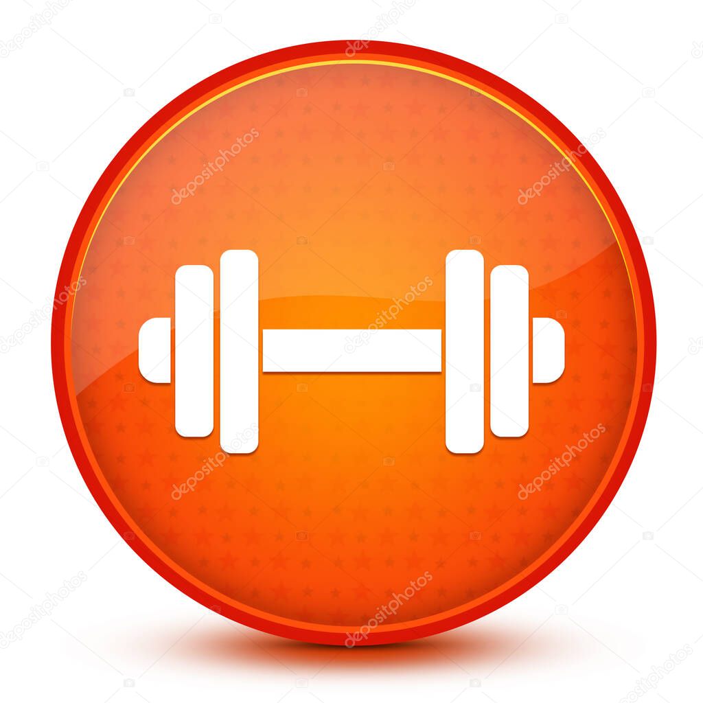 Dumbbell icon isolated on glossy star orange round button abstract illustration