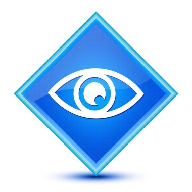 Özel mavi elmas düğmesine izole edilmiş göz simgesi soyut resimleme