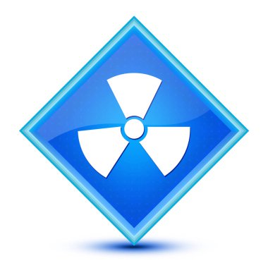 Radyasyon simgesi özel mavi elmas düğmesine izole edilmiş soyut resimleme