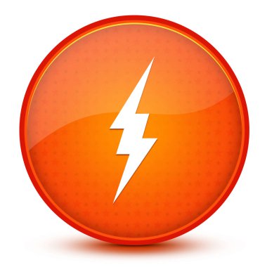 Parlak turuncu soyut arkaplanda şimşek yuvarlak düğmesi