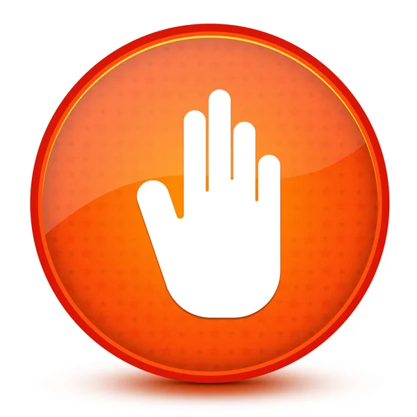 Stop Hand Button Auf Glänzend Orangefarbenem Abstrakten Hintergrund — Stockfoto