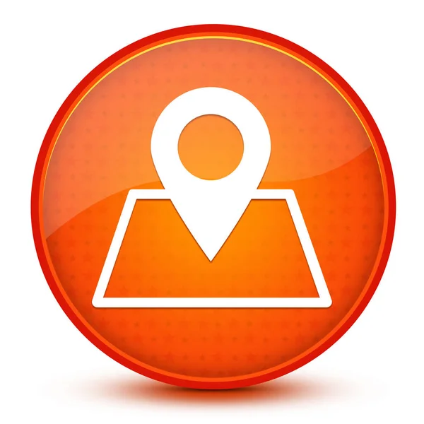 Map point round button on glossy orange abstract background