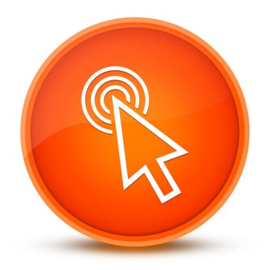İmleç tıklama simgesi parlak turuncu yuvarlak tuş soyut illüstrasyon üzerinde izole