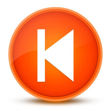 Önceki parça simgesi parlak turuncu yuvarlak düğmeye izole edilmiş soyut illüstrasyon