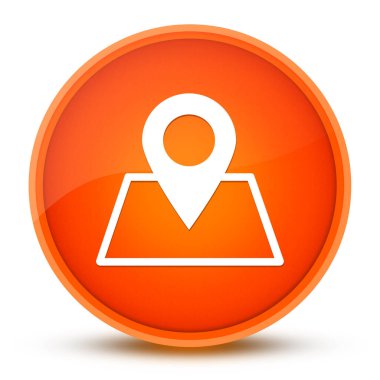 Harita noktası simgesi parlak turuncu yuvarlak düğmeye izole edilmiş soyut illüstrasyon