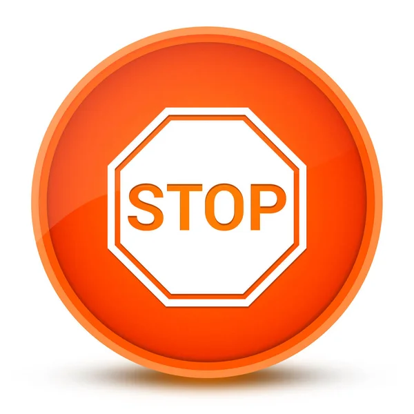 光沢のあるオレンジ色の丸ボタンの抽象的なイラストに隔離された看板アイコンを停止 — ストック写真