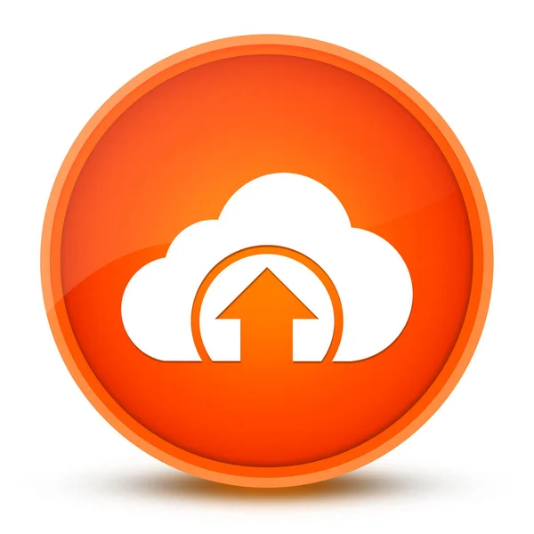 Cloud upload icon isolated on glossy orange round button abstract illustration
