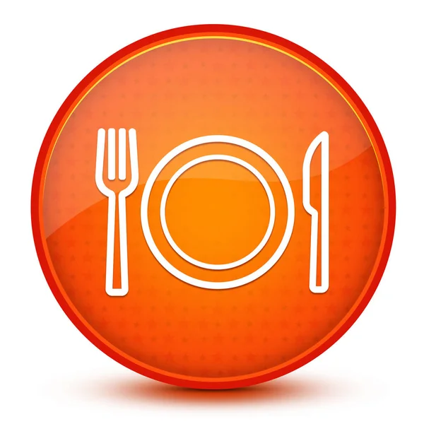 Plate with fork and knife aesthetic glossy orange round button abstract illustration
