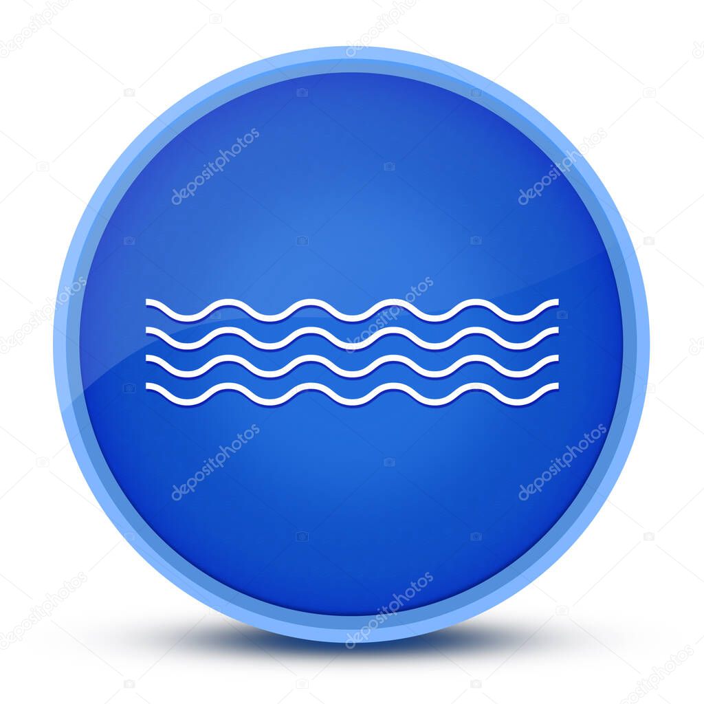 Sea waves luxurious glossy blue round button abstract illustration