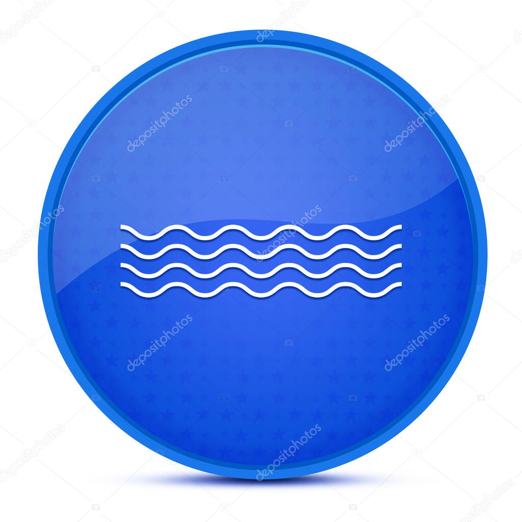 Sea waves aesthetic glossy blue round button abstract illustration