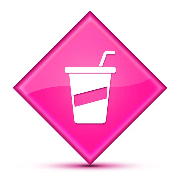 Иконка Соды Изолированная Роскошной Волнистой Розовой Кнопке Бриллиантом — стоковое фото