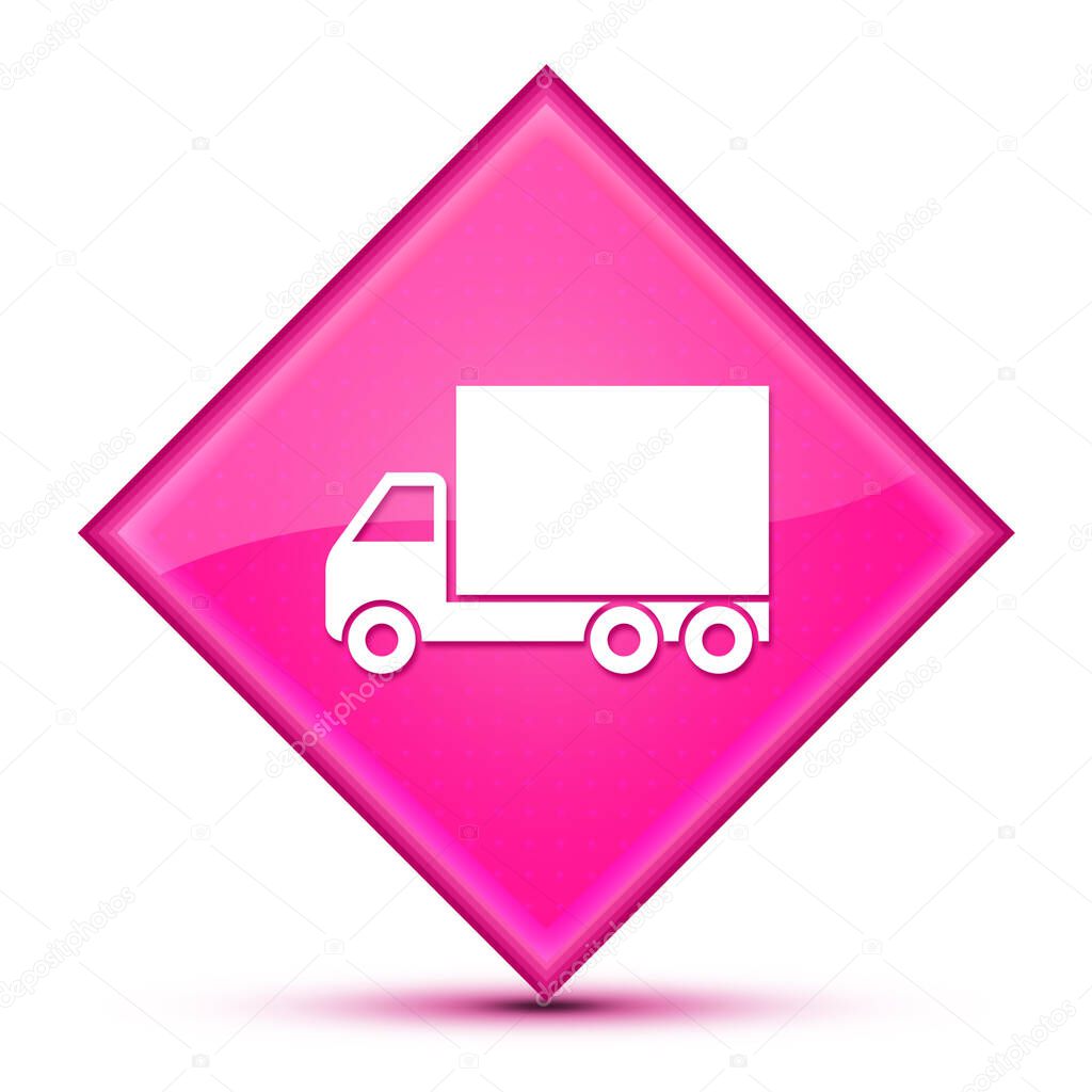 Truck icon isolated on luxurious wavy pink diamond button abstract illustration