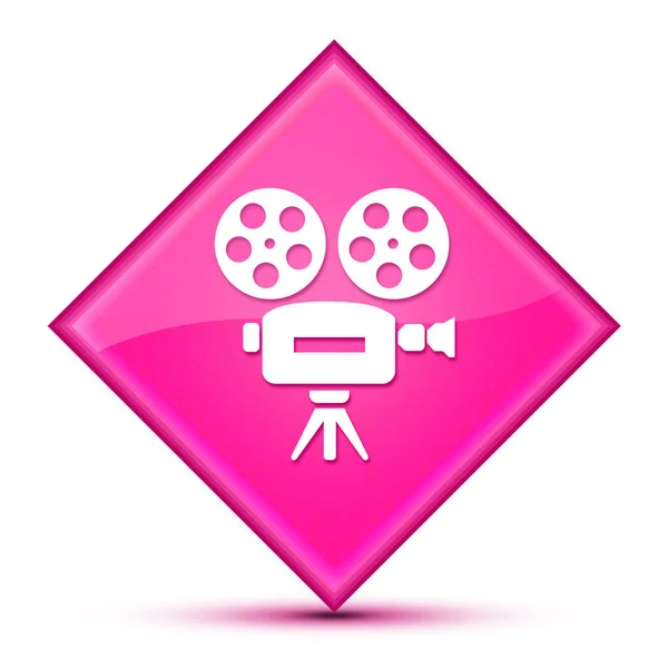 Иконка Видеокамеры Изолированная Роскошной Волнистой Розовой Кнопке Бриллиантом — стоковое фото