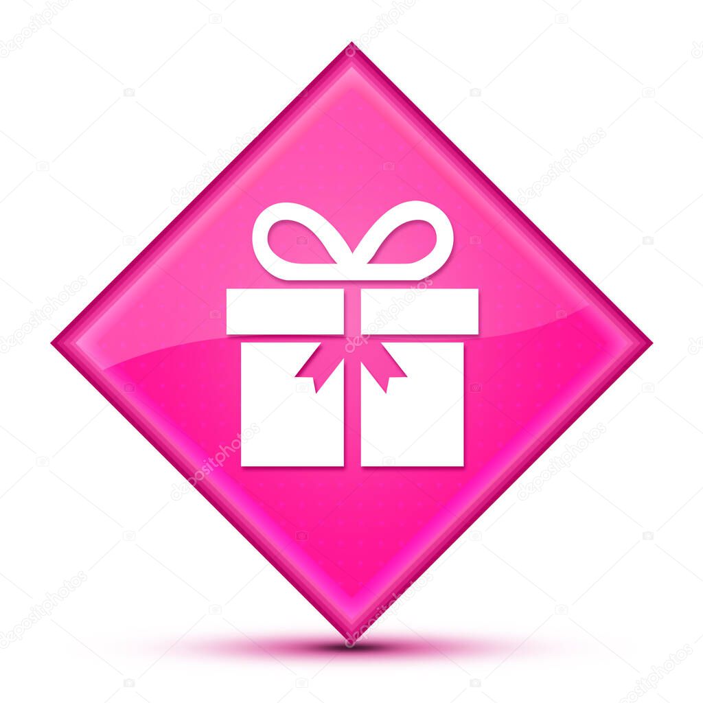 Gift icon isolated on luxurious wavy pink diamond button abstract illustration