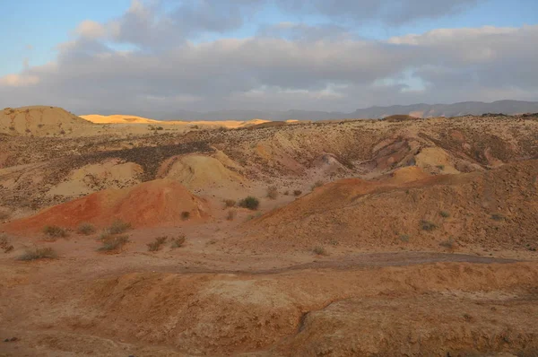 Desert Landscape Sunrise Hiking Desert Part Israel National Trail Negev — Stock Photo, Image