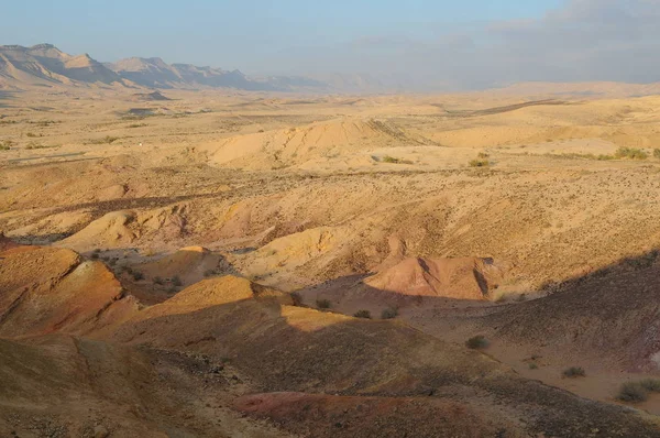 Sivatagi Táj Napkeltekor Túrázás Sivatagi Része Izrael Nemzeti Trail Negev — Stock Fotó