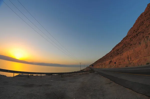 Dode Zee Israël Zonsopgang Oever Eerste Straal Van Licht Zee — Stockfoto