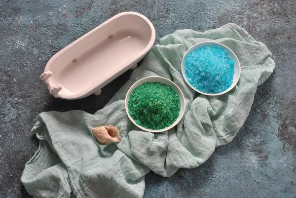 Spa Body Care Products Colorful Aromatic Bath Dead Sea Salt — Stock Photo, Image