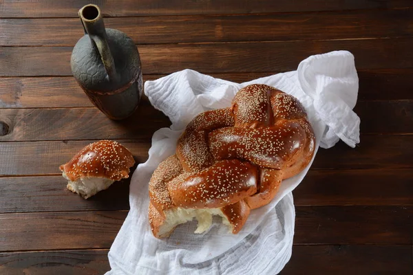 Домашний Хлеб Хала Кунжутом Еврейский Хлеб Шаббат — стоковое фото