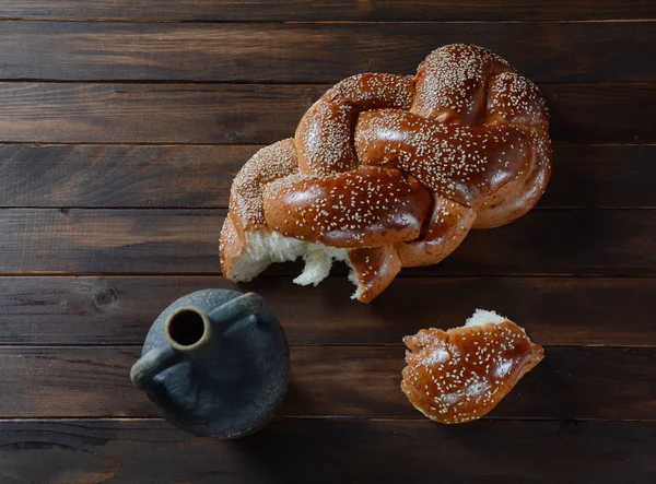 Domácí Chléb Challah Sezamovými Semínky Židovský Tradiční Chléb Pro Šabat — Stock fotografie