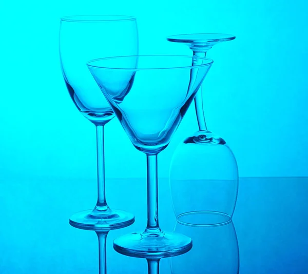 Abstract Three Glasses Blue Shadows Reflations — Stock Photo, Image