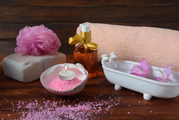 Spa Body Care Products Aromatic Rose Bath Dead Sea Salt — Stock Photo, Image