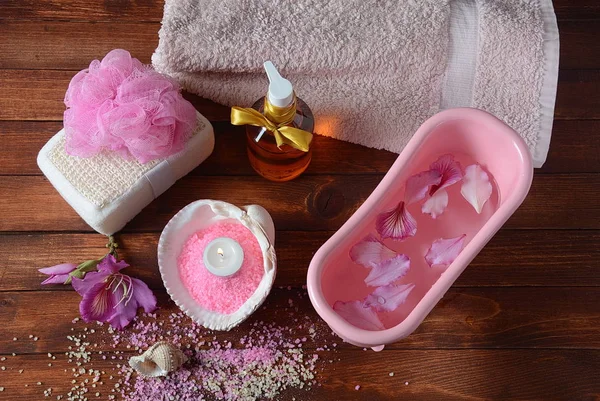 Spa Body Care Products Aromatic Rose Bath Dead Sea Salt — Stock Photo, Image