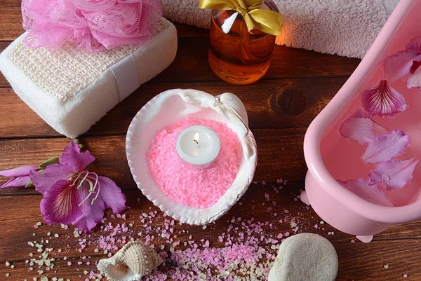 Spa Body Care Products Aromatic Rose Bath Dead Sea Salt — Stock Photo, Image