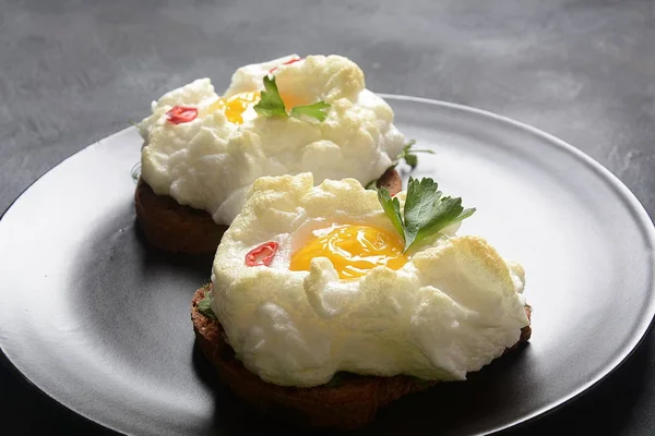 Telur Panggang Yang Lezat Orsini Telur Awan French Breakfast Cloud — Stok Foto