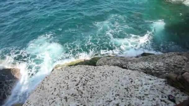 Rosh Nikra Srail Deniz Dalgaları Beyaz Kaya Lübnan Ile Kuzey — Stok video