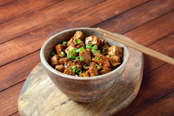 Tofu Sucré Épicé Croustillant Frit Sauce Teriyaki Aliments Végétaliens Sains — Photo