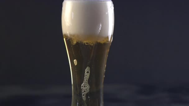 Beer Foam Spills Out Glass Slow Motion — Stock Video