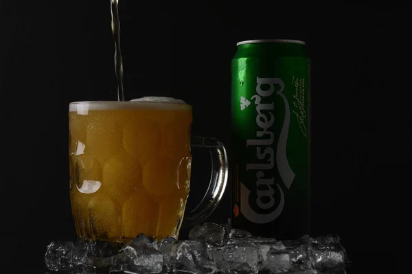 Netanya Israel June 2020 Cold Mug Aluminium Can Carlsberg Beer — 스톡 사진