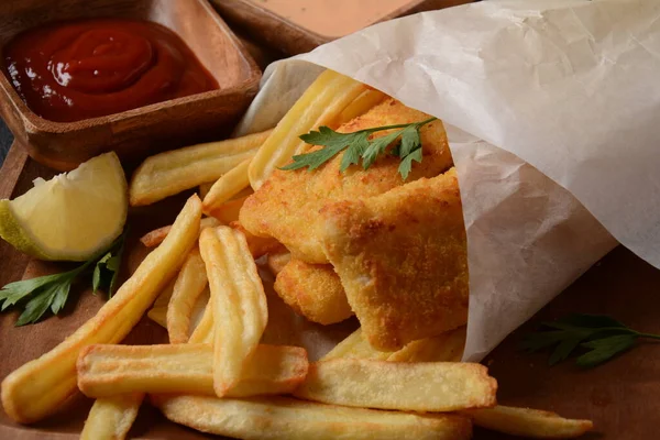 Traditional English Food Fish Chips Inglés Filetes Pescado Frito Papas — Foto de Stock