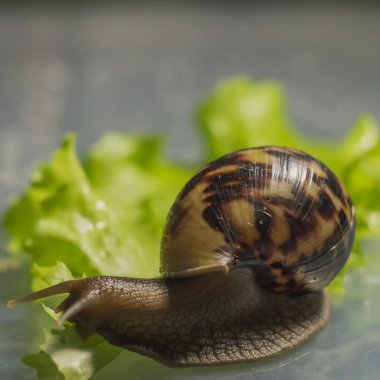 Yeşil salata yaprakları Achatina salyangoz yiyor