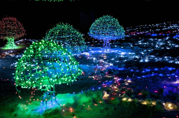 Christmas light decorations glowing mushrooms