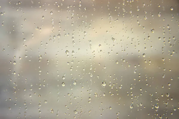 Raindrops Glass Window Blurry Cloudy Sky Background — Stock Photo, Image
