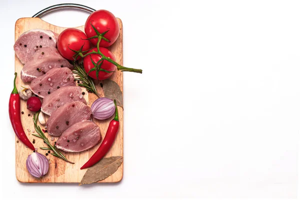 Filetes Carne Jugosa Cruda Listo Para Asar Corte Madera Boarda — Foto de Stock