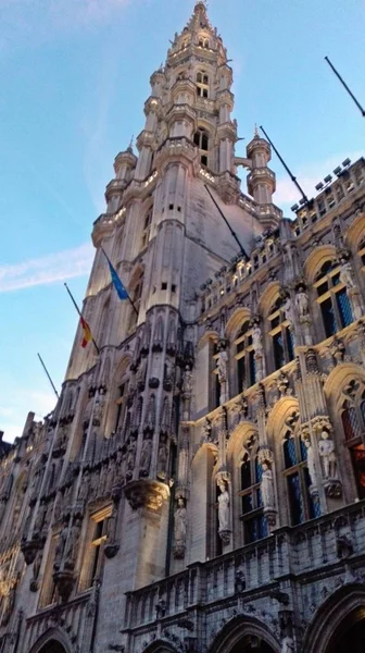 Hlavní Náměstí Brussel Belgie Vánoční Období Slavnostně Vyzdobené Město Světly — Stock fotografie
