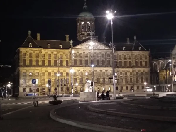 Det Kungliga Palatset Dam Torget Amsterdam Sett Natten — Stockfoto