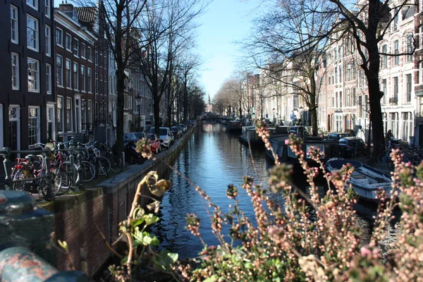 Brücke auf einem der historischen Touristenkanäle von Amsterdam — Stockfoto