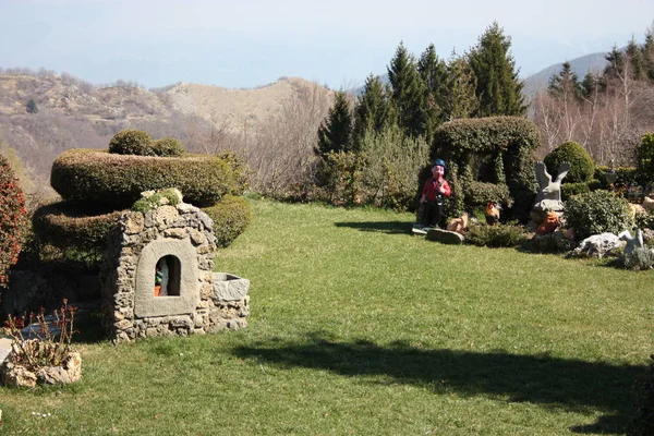 very well kept garden, well kept, in the mountains. home garden of a house or residential facility
